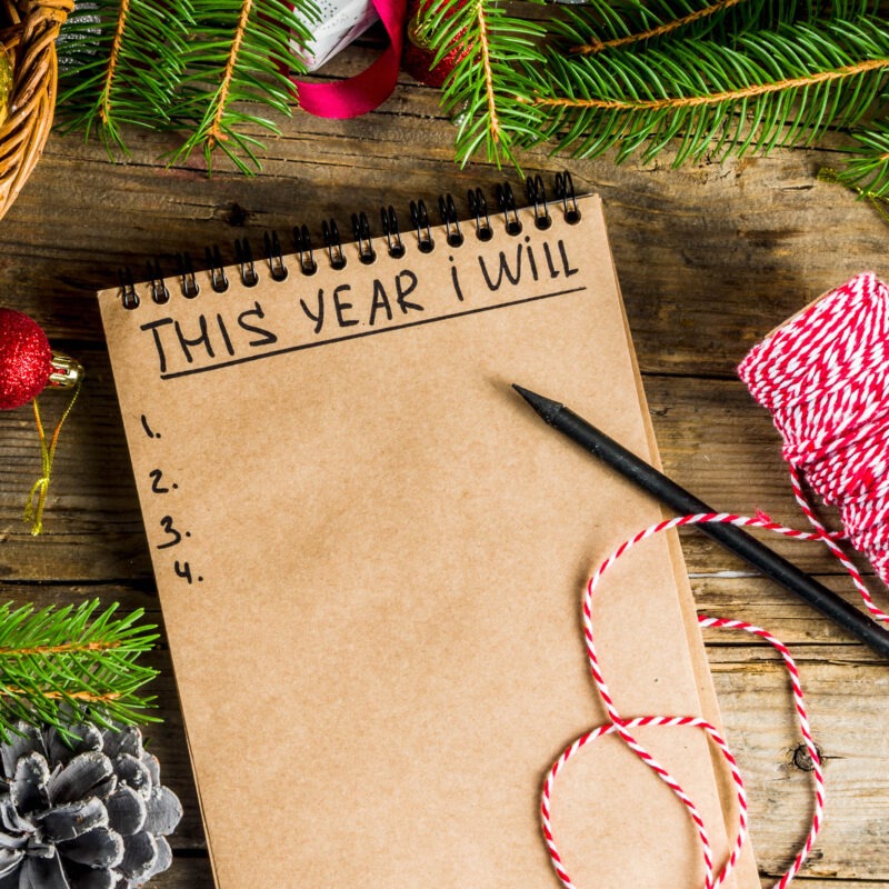 New year resolution concept with different plan and goals, with New year and Christmas decorations